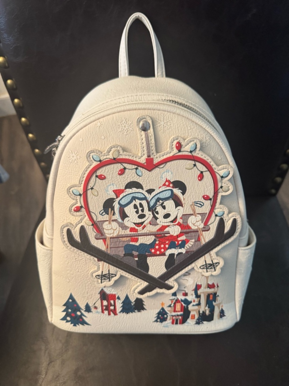 Loungefly White Disney Mickey & Minnie Winter Heart Mini Backpack